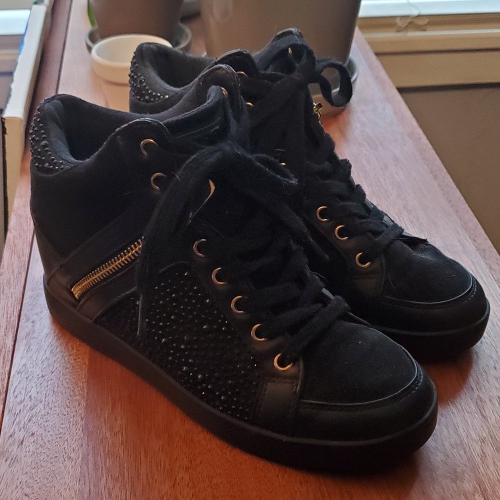 Guess Black Crystalized Wedge Sneakers